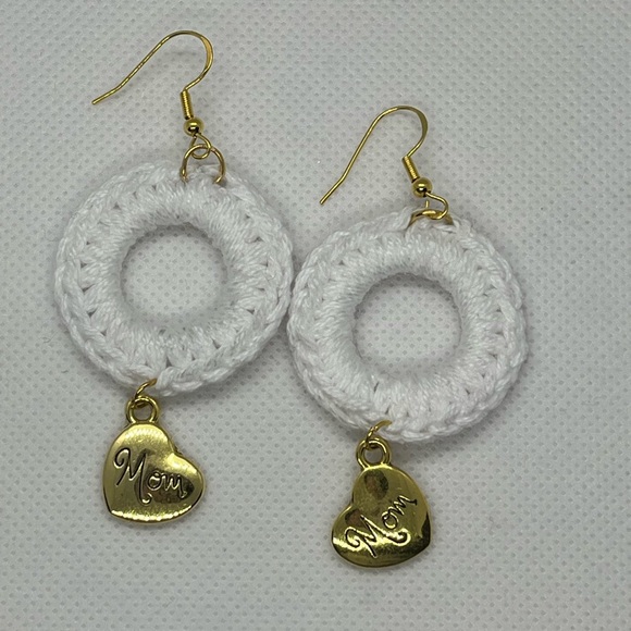 Mothers day Crochet Earrings heart gold tone hypoallergenic 925 READY TO SHIP - Picture 6 of 7